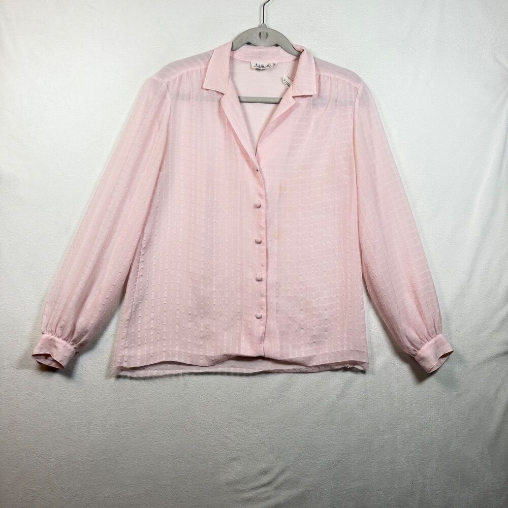 Vintage Lady Manhattan Pink Textured Sheer Blouse 12 Taiwan Covered Buttons